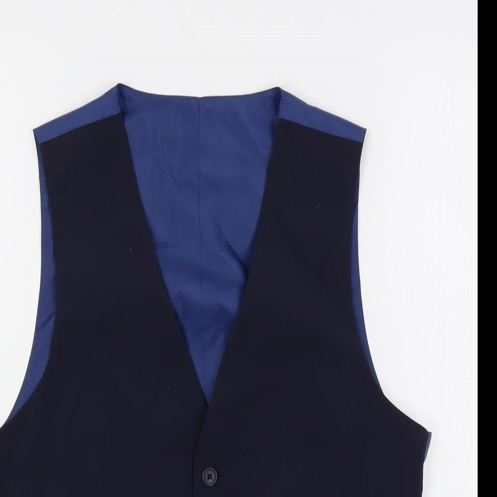 Marks and Spencer Mens Blue Polyester Jacket Suit Waistcoat Size 38 Regular