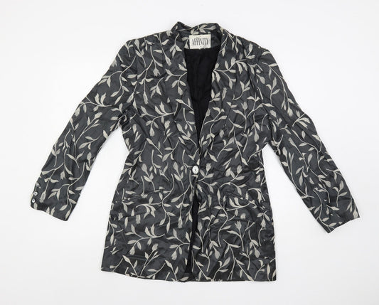 Affinity Womens Grey Floral Jacket Blazer Size 12 Button
