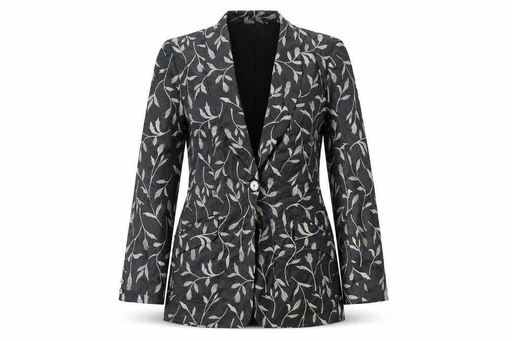 Affinity Womens Grey Floral Jacket Blazer Size 12 Button