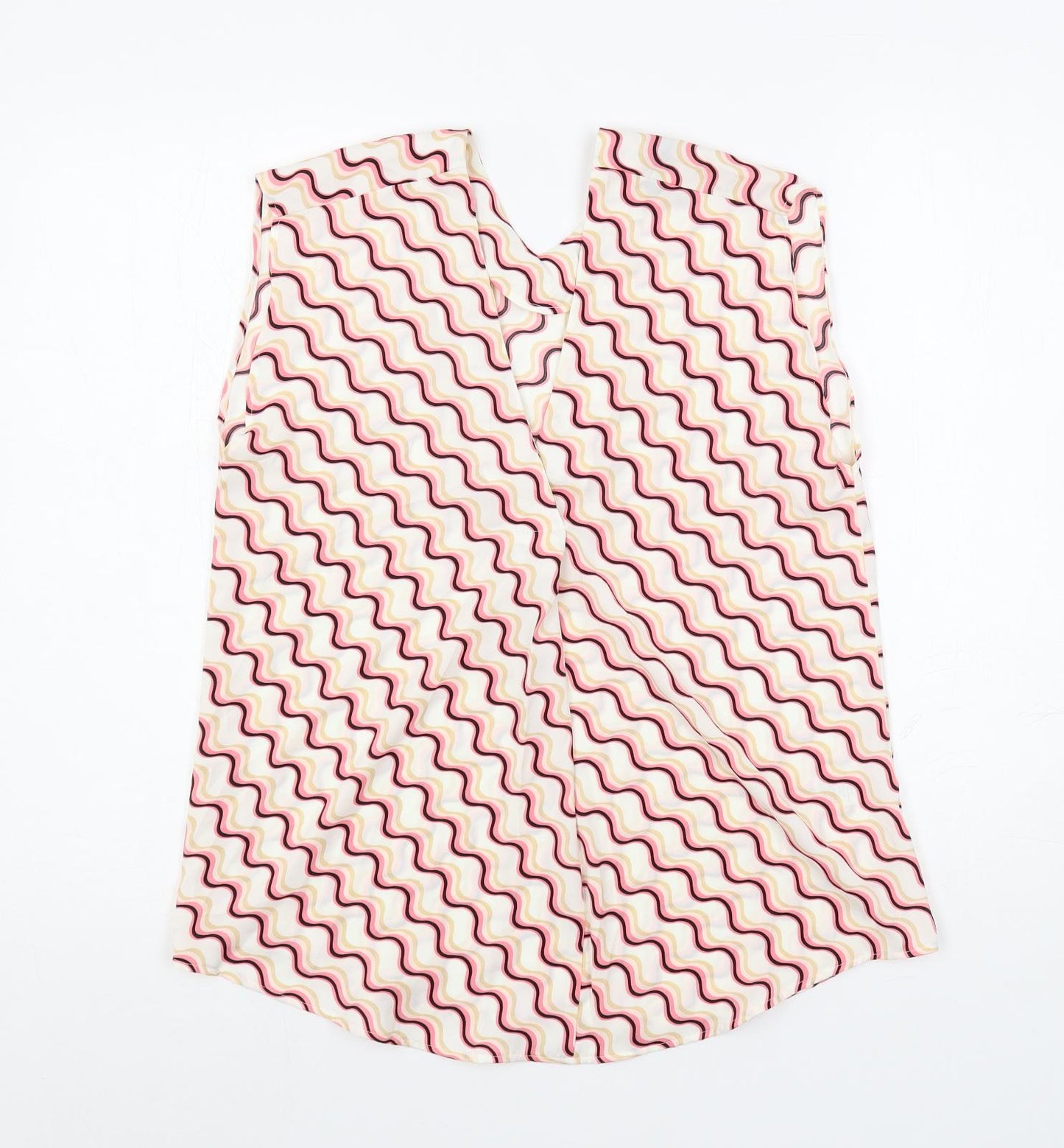 Marks and Spencer Womens White Geometric Polyester Basic Blouse Size 8 V-Neck
