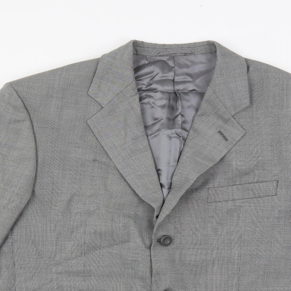 Hugo James Mens Grey Geometric Wool Jacket Suit Jacket Size 40 Regular