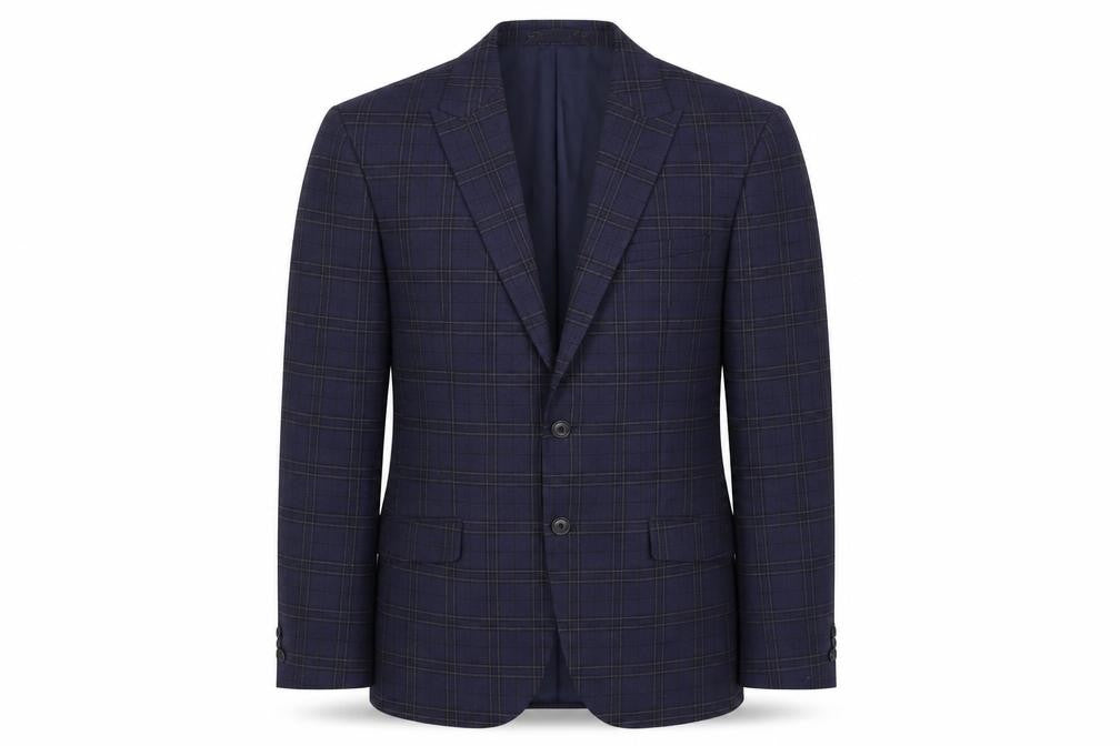 Marks and Spencer Mens Blue Plaid Polyester Jacket Suit Jacket Size 38 Regular
