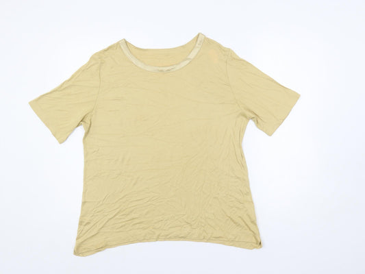 St Michael Womens Beige Viscose Basic T-Shirt Size 16 Boat Neck - Vintage