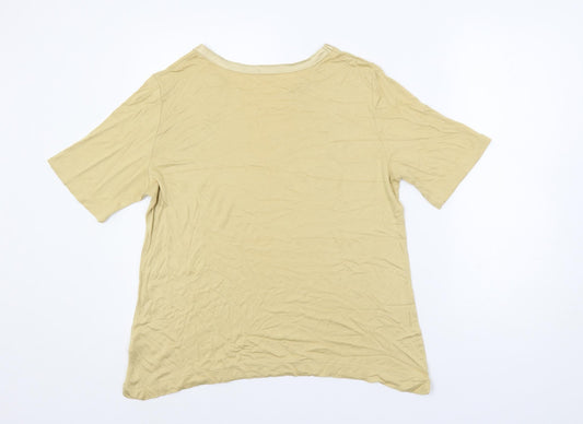St Michael Womens Beige Viscose Basic T-Shirt Size 16 Boat Neck - Vintage