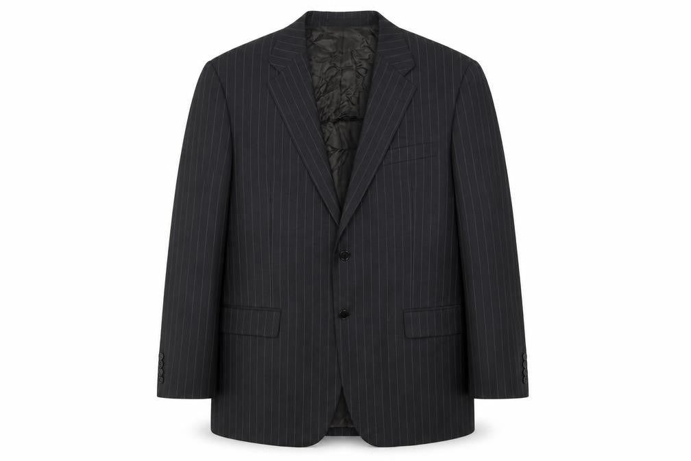 Marks and Spencer Mens Black Striped Wool Jacket Suit Jacket Size 44 Regular