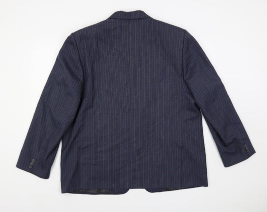 Alaj's Mens Blue Striped Polyester Jacket Suit Jacket Size 48 Regular