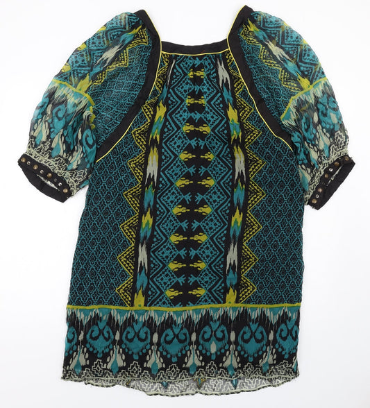Derhy Womens Multicoloured Geometric Viscose A-Line Size M Square Neck Zip