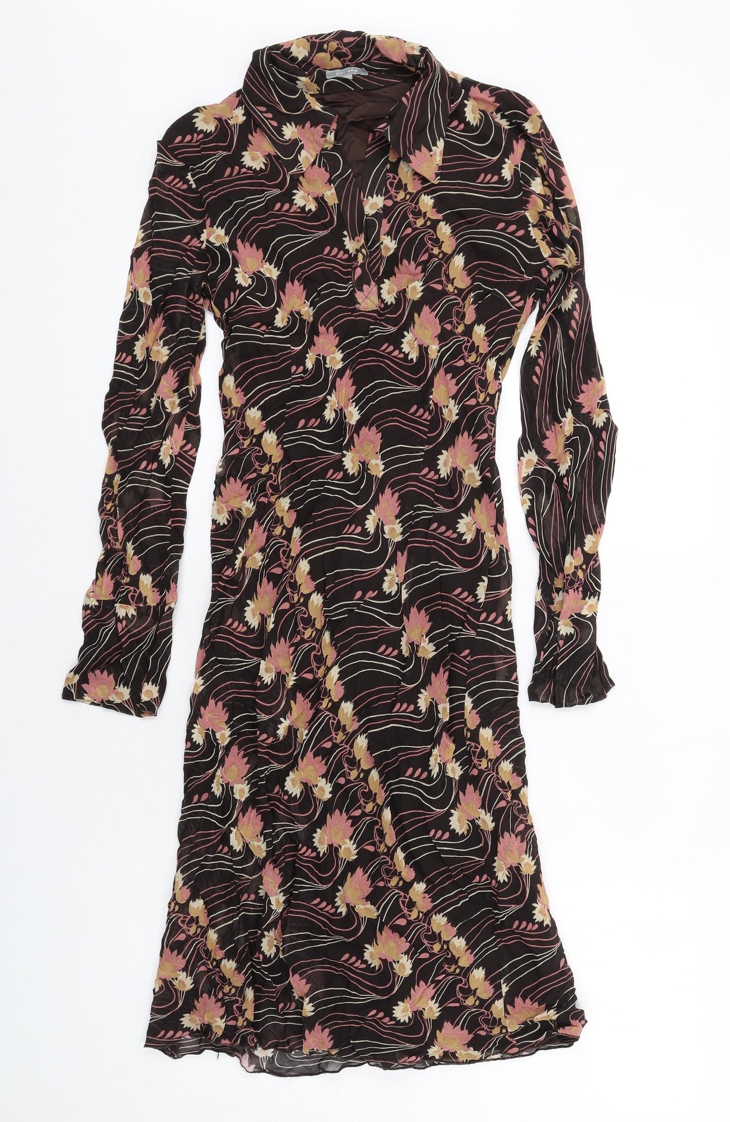 Per Una Womens Brown Geometric Viscose A-Line Size 8 Collared Pullover