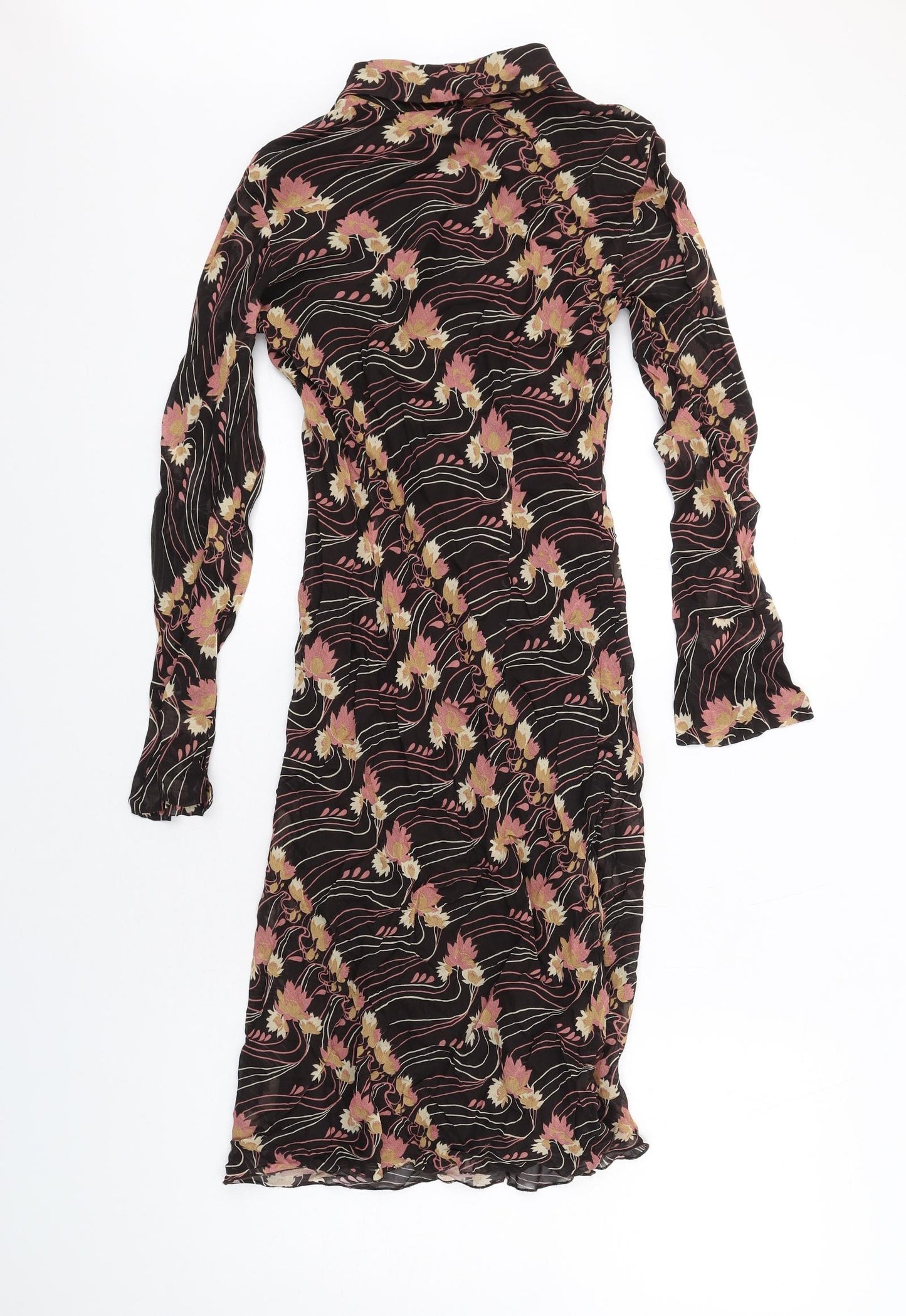Per Una Womens Brown Geometric Viscose A-Line Size 8 Collared Pullover