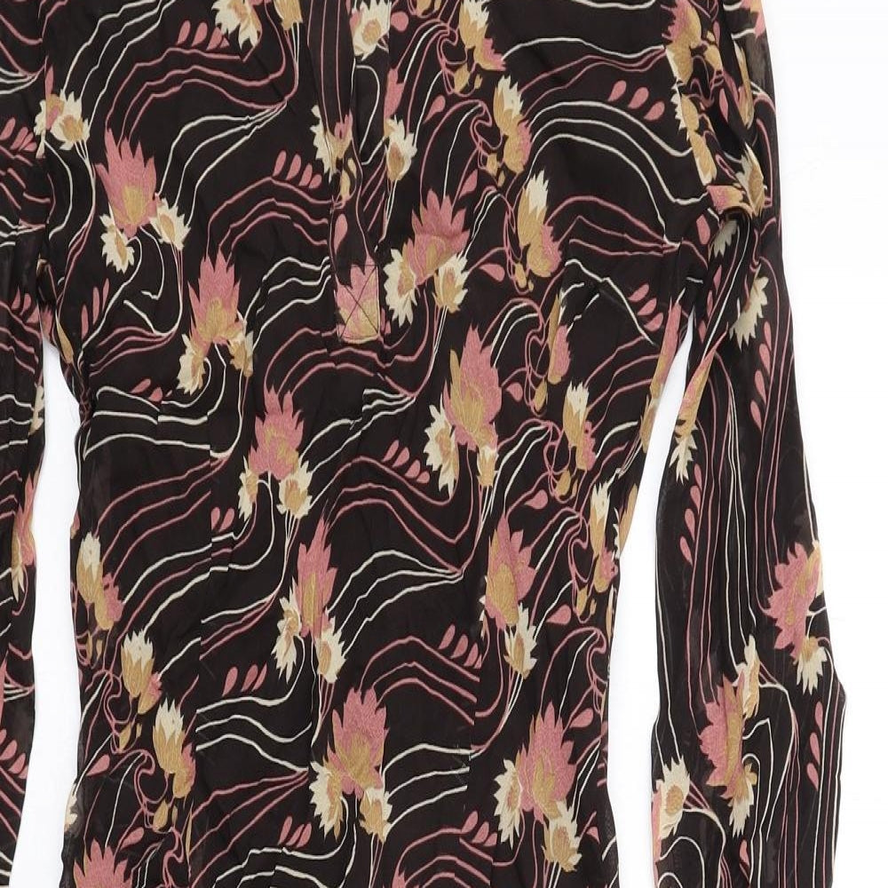 Per Una Womens Brown Geometric Viscose A-Line Size 8 Collared Pullover
