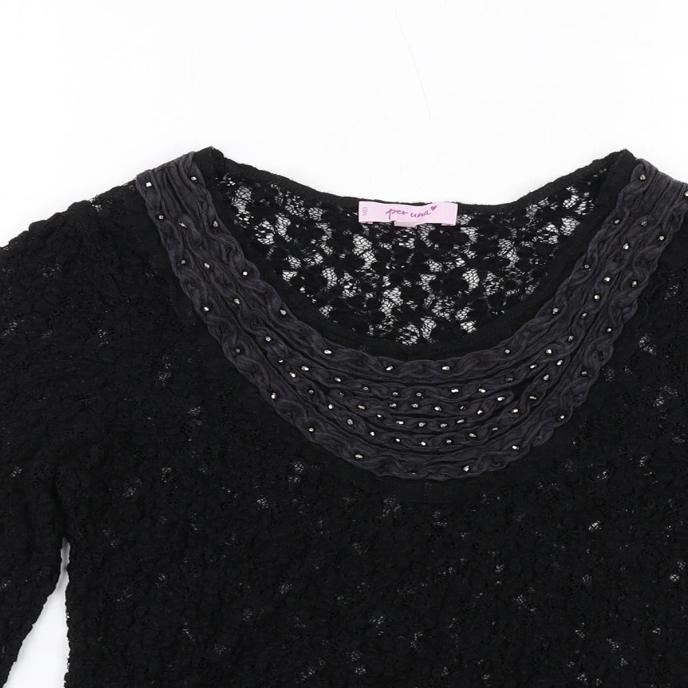 Per Una Womens Black Viscose Basic T-Shirt Size 14 Scoop Neck
