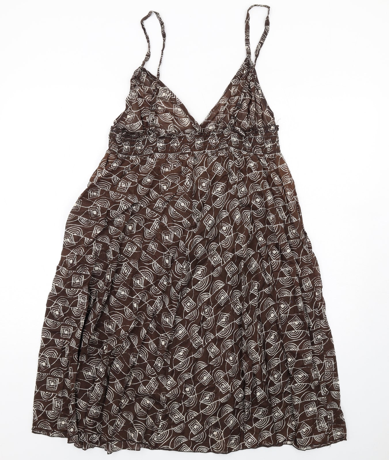 Red Herring Womens Brown Geometric Cotton Ball Gown Size 14 V-Neck Pullover
