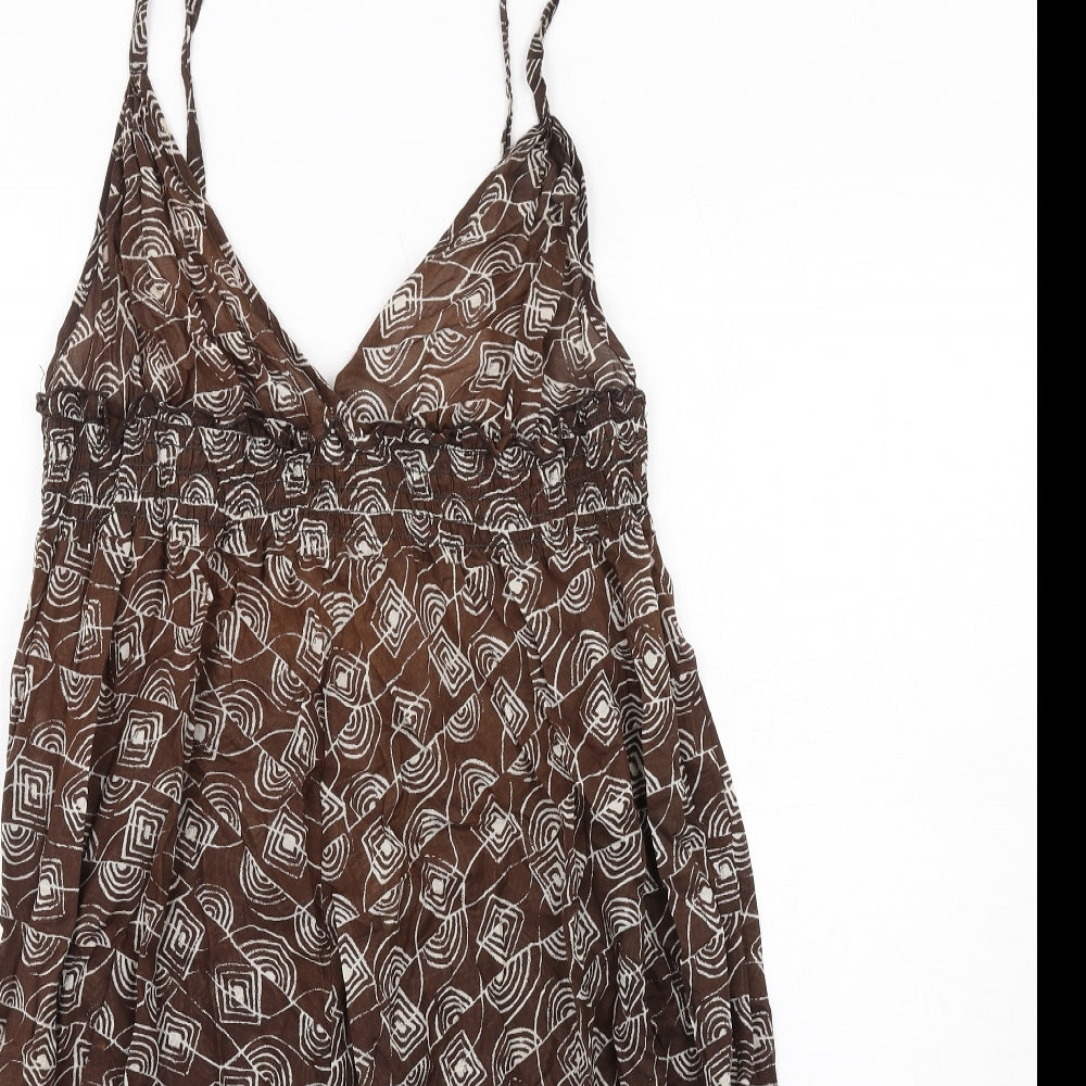 Red Herring Womens Brown Geometric Cotton Ball Gown Size 14 V-Neck Pullover