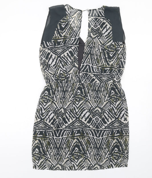 VILA Womens Grey Geometric Polyester A-Line Size M V-Neck Button