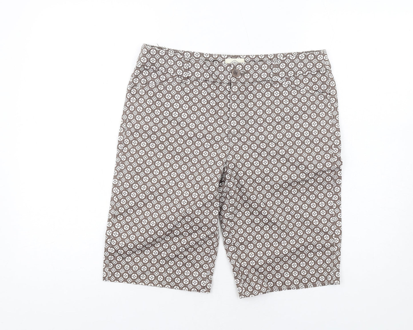 St. John's Bay Womens Brown Geometric Cotton Bermuda Shorts Size 8 L11 in Regular Zip