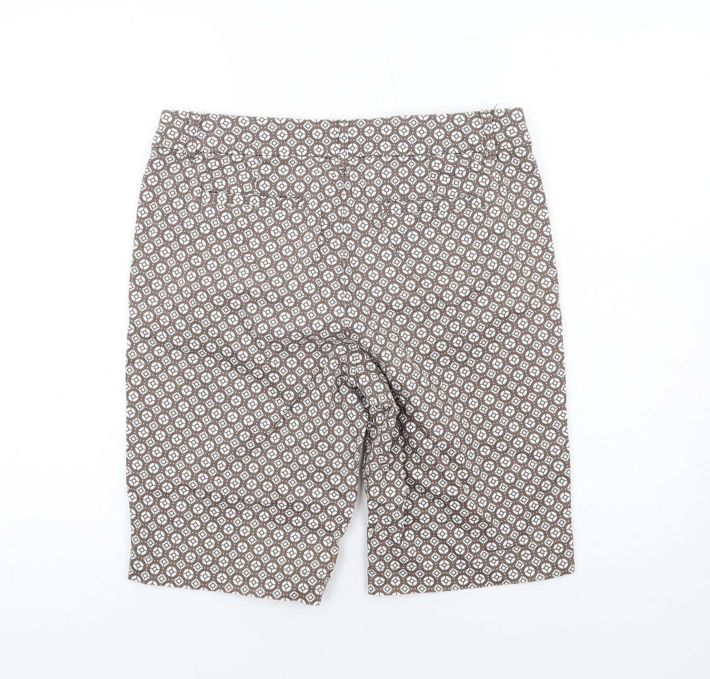 St. John's Bay Womens Brown Geometric Cotton Bermuda Shorts Size 8 L11 in Regular Zip