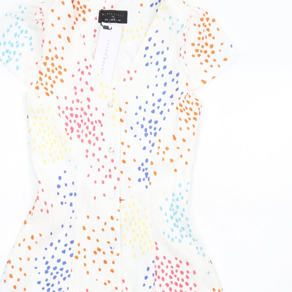 Paper Dolls Womens Multicoloured Geometric Polyethylene A-Line Size 6 V-Neck Button