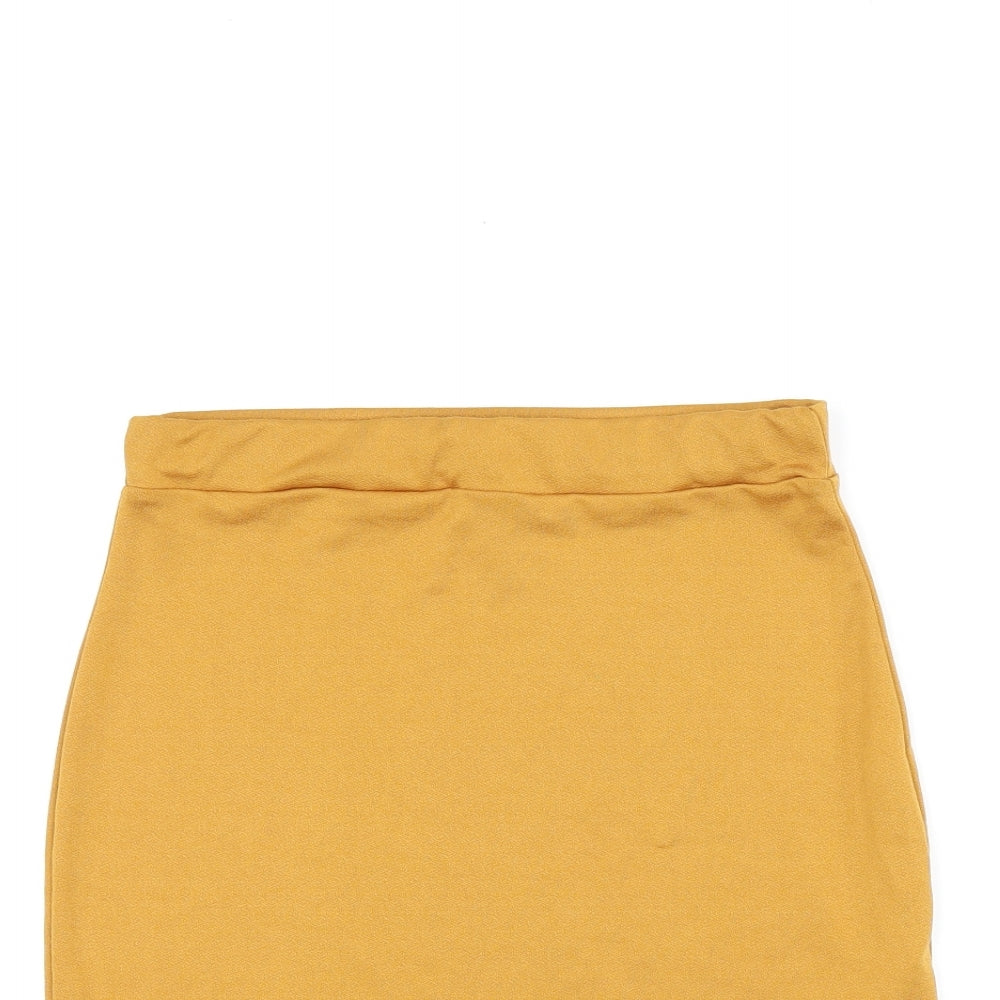 PRETTYLITTLETHING Womens Yellow Polyester Bandage Skirt Size 8