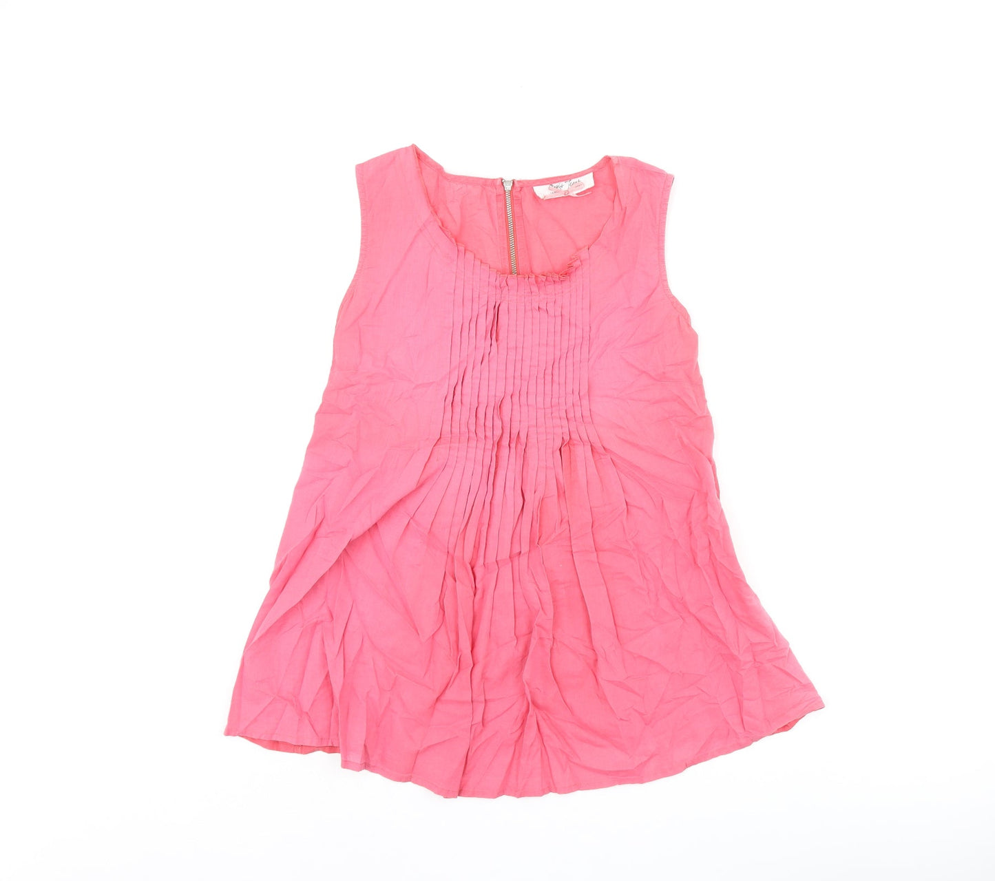 Oasis Womens Pink Cotton Basic Tank Size 14 Scoop Neck - Pleated