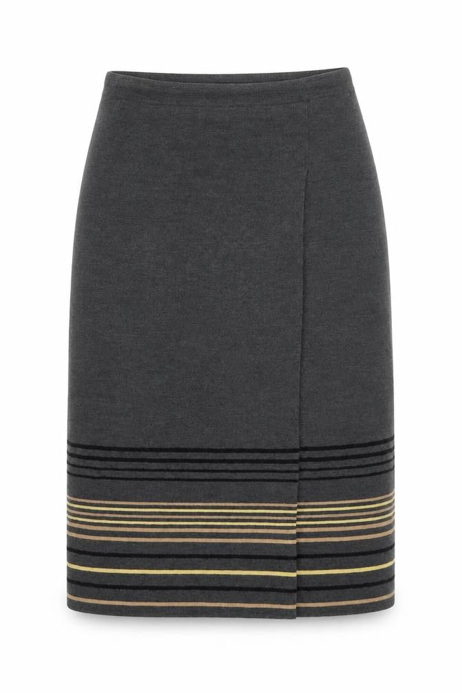 Country Casuals Womens Grey Striped Acrylic A-Line Skirt Size L