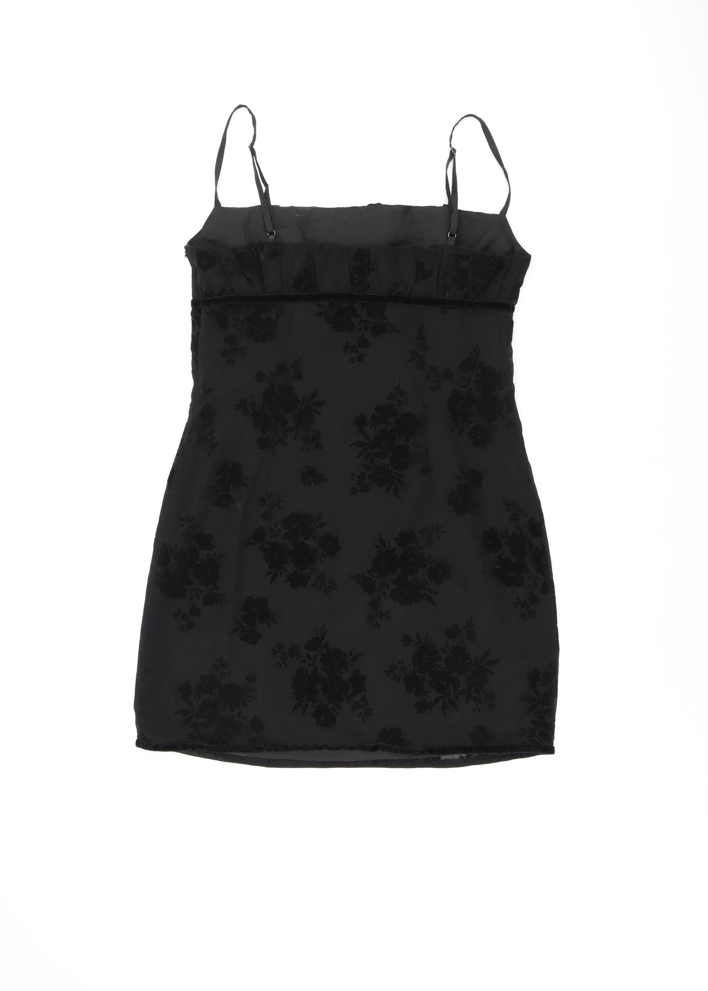 Polly Womens Black Floral Polyester Mini Size 12 Square Neck Zip
