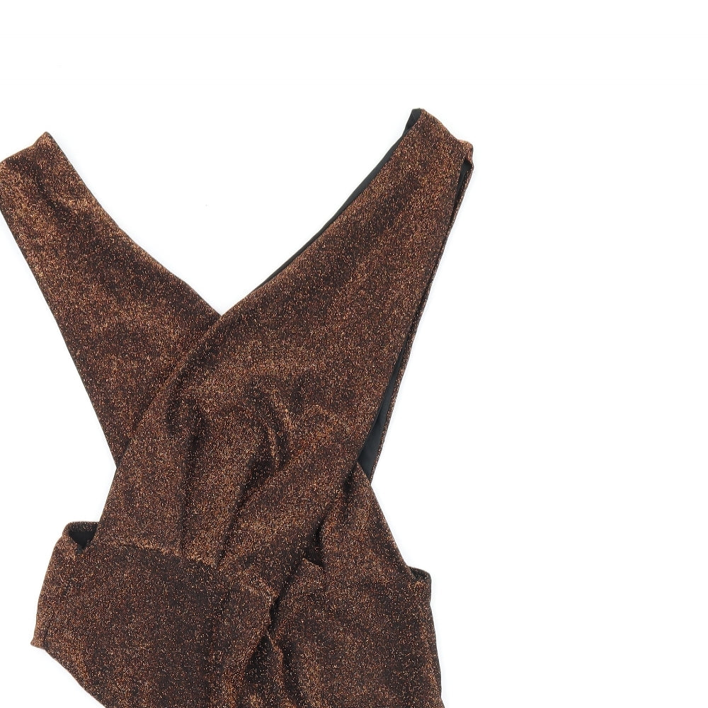 Edge Street Womens Brown Polyester Bodysuit One-Piece Size 10 Snap - Glitter Detail Open Back