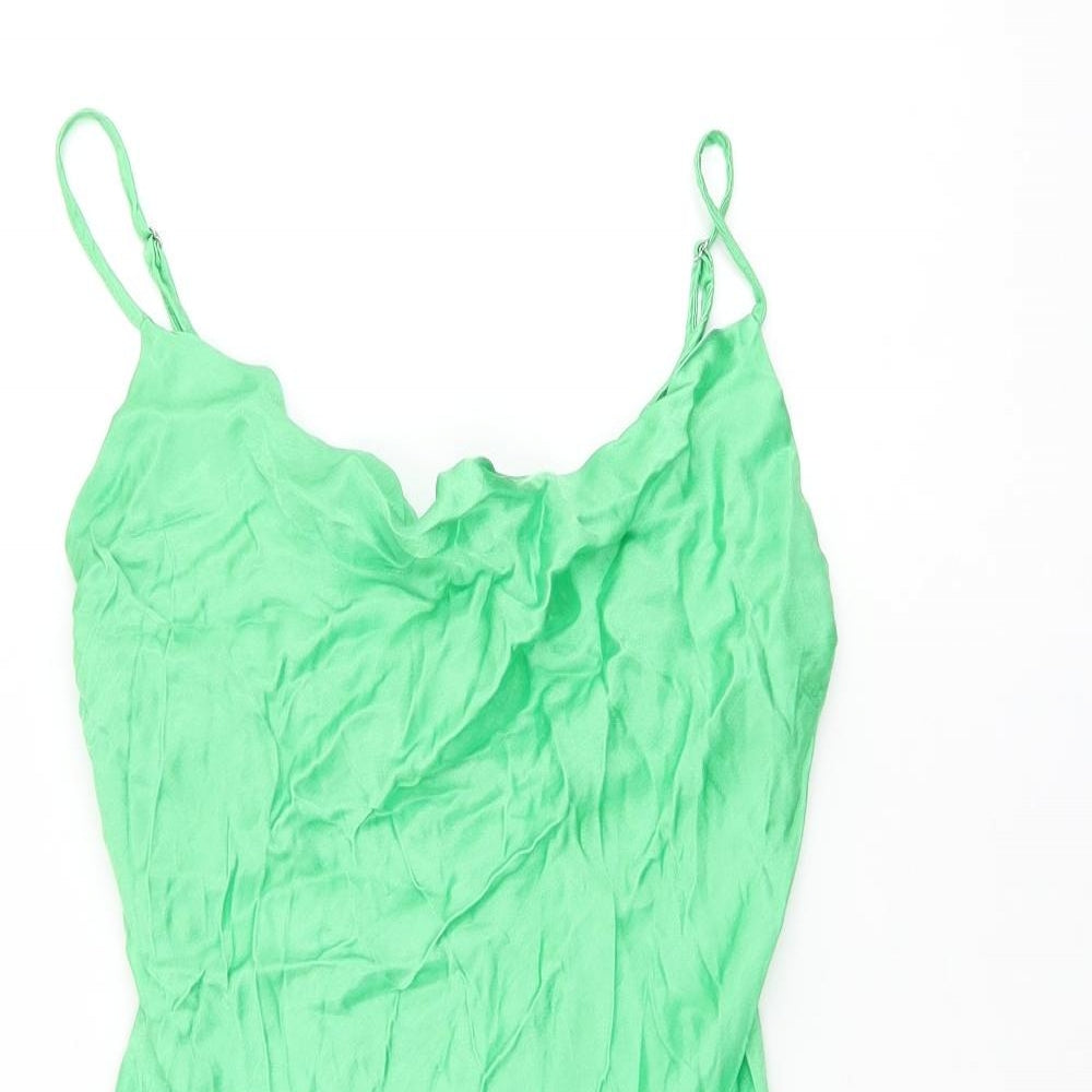 Bershka Womens Green Viscose Mini Size L Cowl Neck Pullover