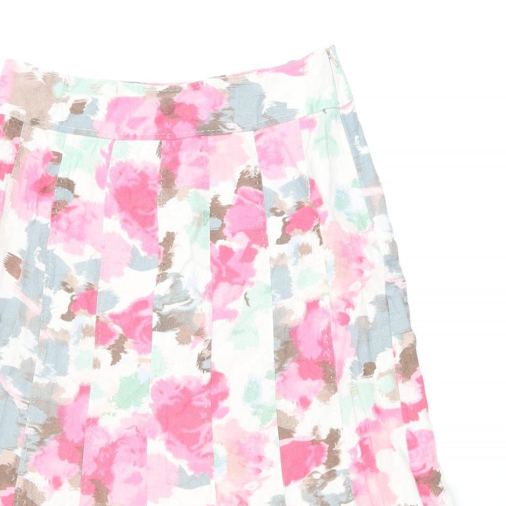 EWM Womens White Floral Linen Flare Skirt Size 14 Zip
