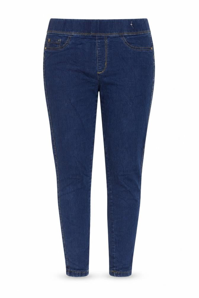 Front view of Denim & Co. women’s blue cotton jegging jeans, size UK 10, 27-inch leg regular
