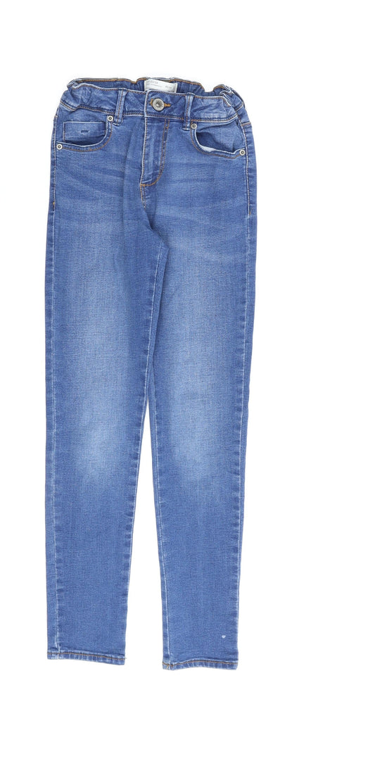 Zara Girls Blue Cotton Straight Jeans Size 8 Years Regular Zip