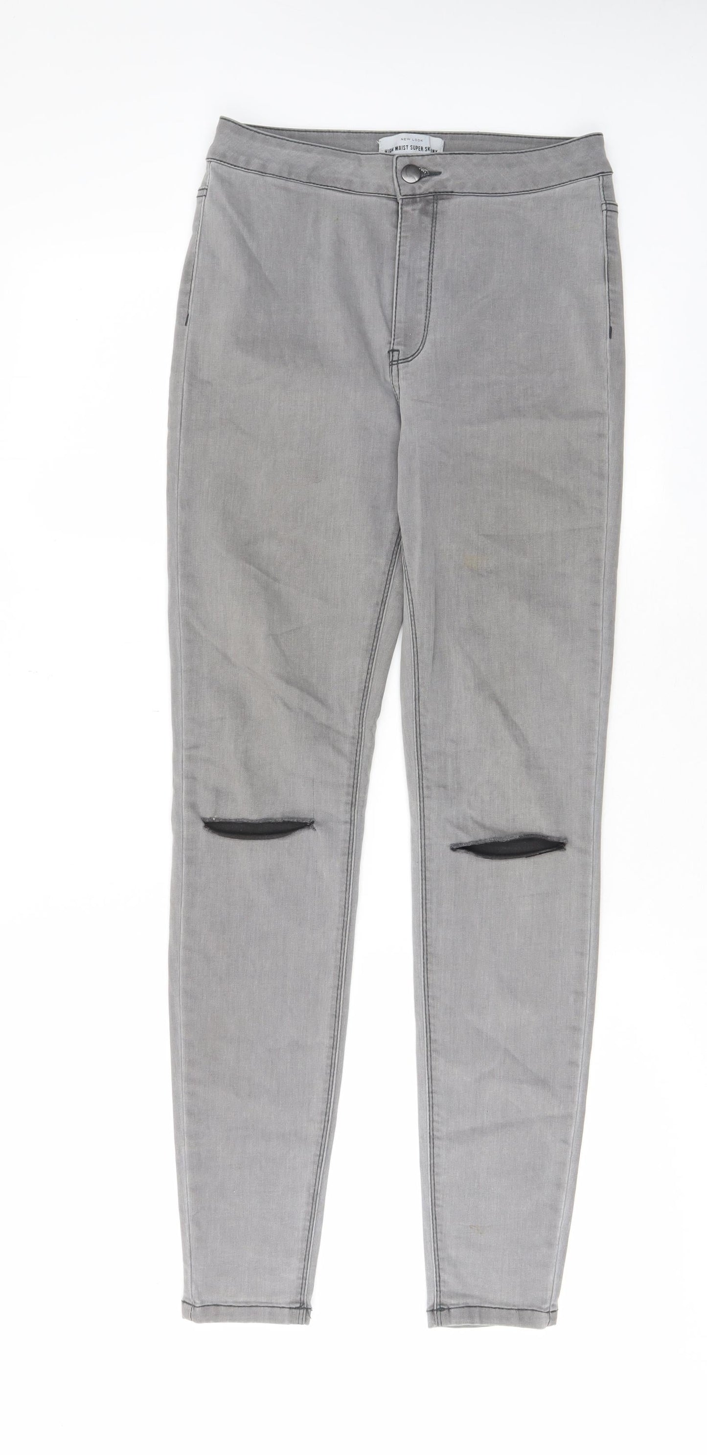New Look Womens Grey Cotton Skinny Jeans Size 10 L29 in Regular Zip - Pockets