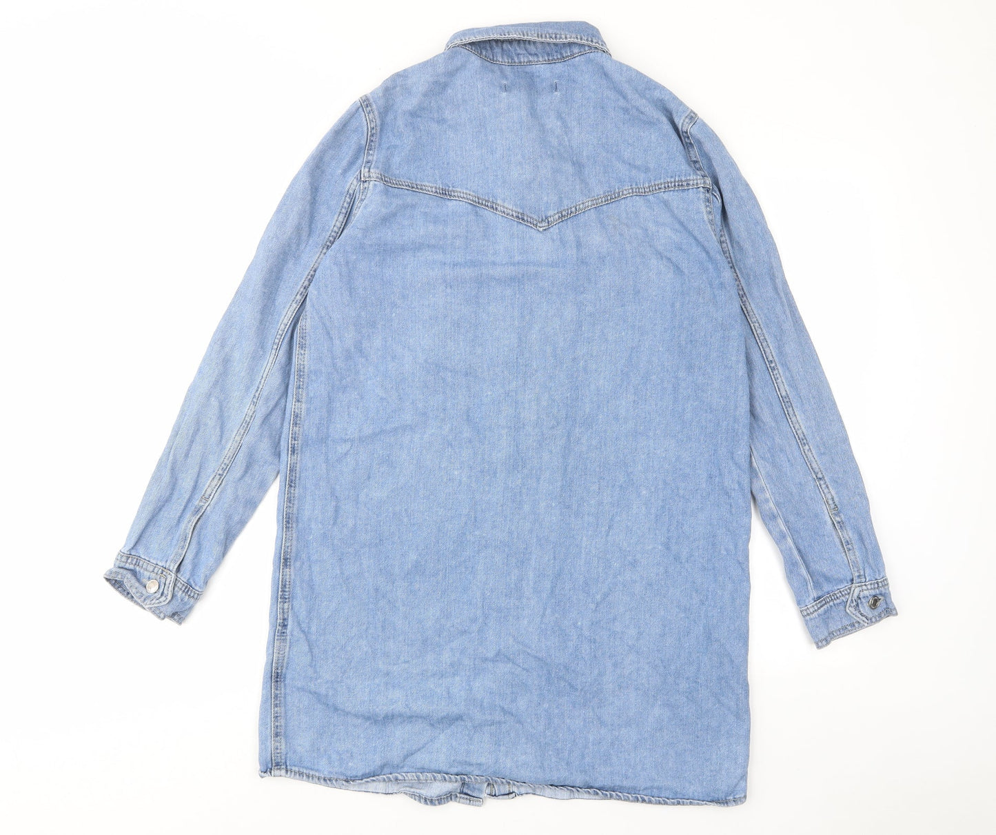 Denim & Co. Womens Blue Cotton A-Line Size 10 Collared Button - Pockets