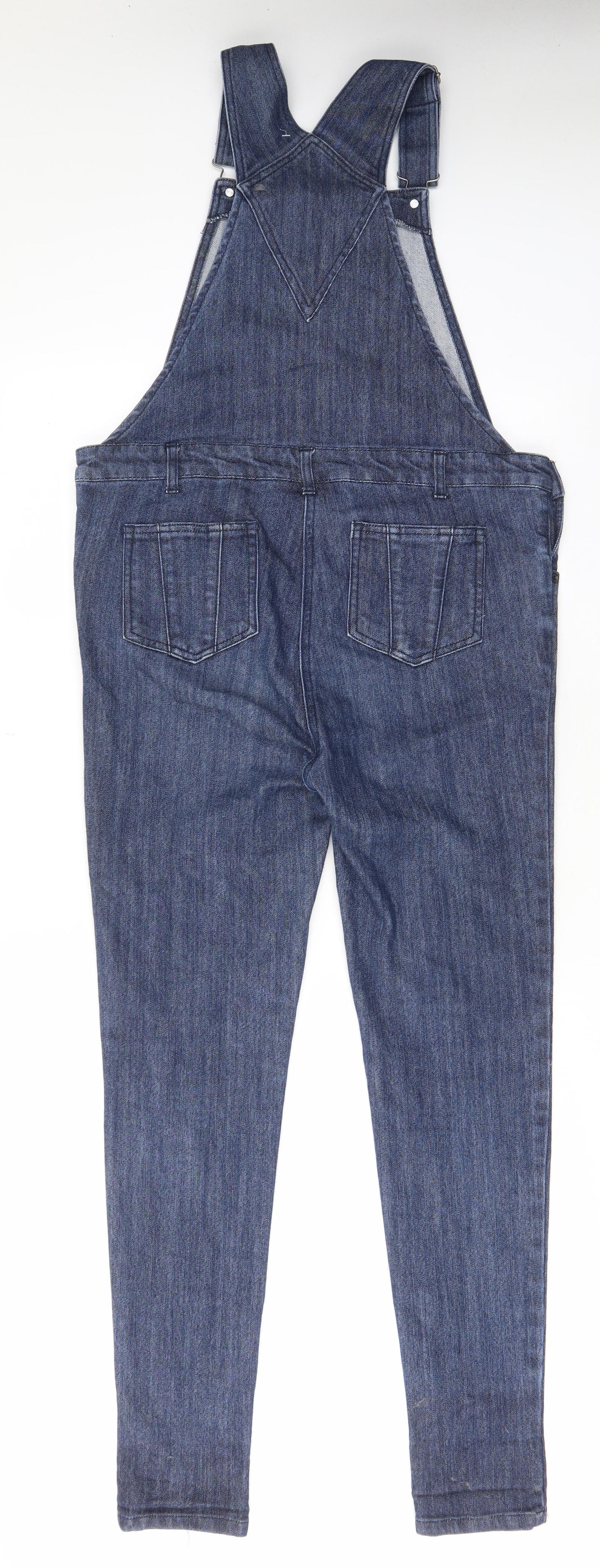 JoJo Maman Bébé Womens Blue Cotton Dungaree One-Piece Size 8 L31 in Button - Pockets