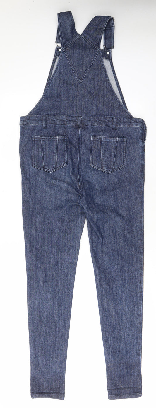 JoJo Maman Bébé Womens Blue Cotton Dungaree One-Piece Size 8 L31 in Button - Pockets