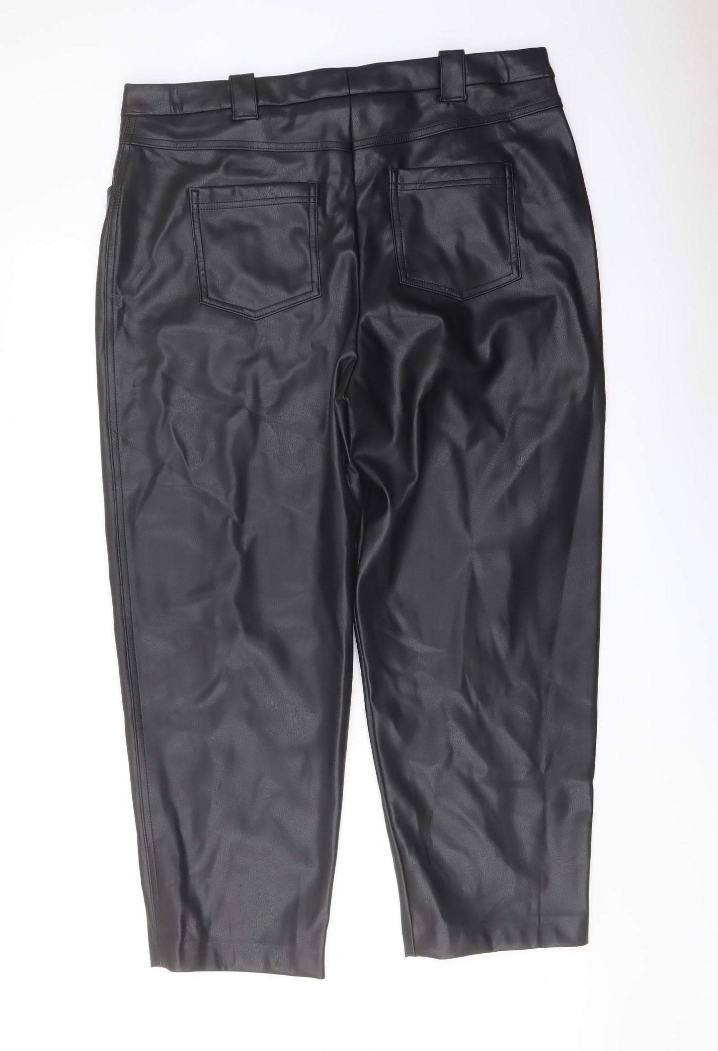 Marks and Spencer Womens Black Polyester Trousers Size 18 L25 in Regular Button