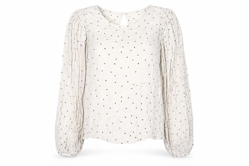 Selected Femme Womens Beige Polka Dot Viscose Basic Blouse Size 8 Round Neck