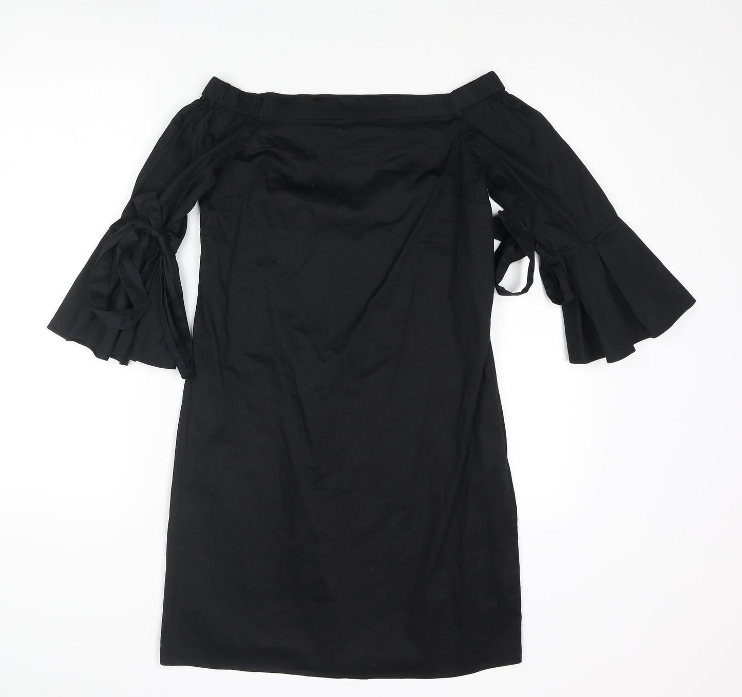 H&M Womens Black Polyester Shift Size 6 Off the Shoulder Pullover - Bow