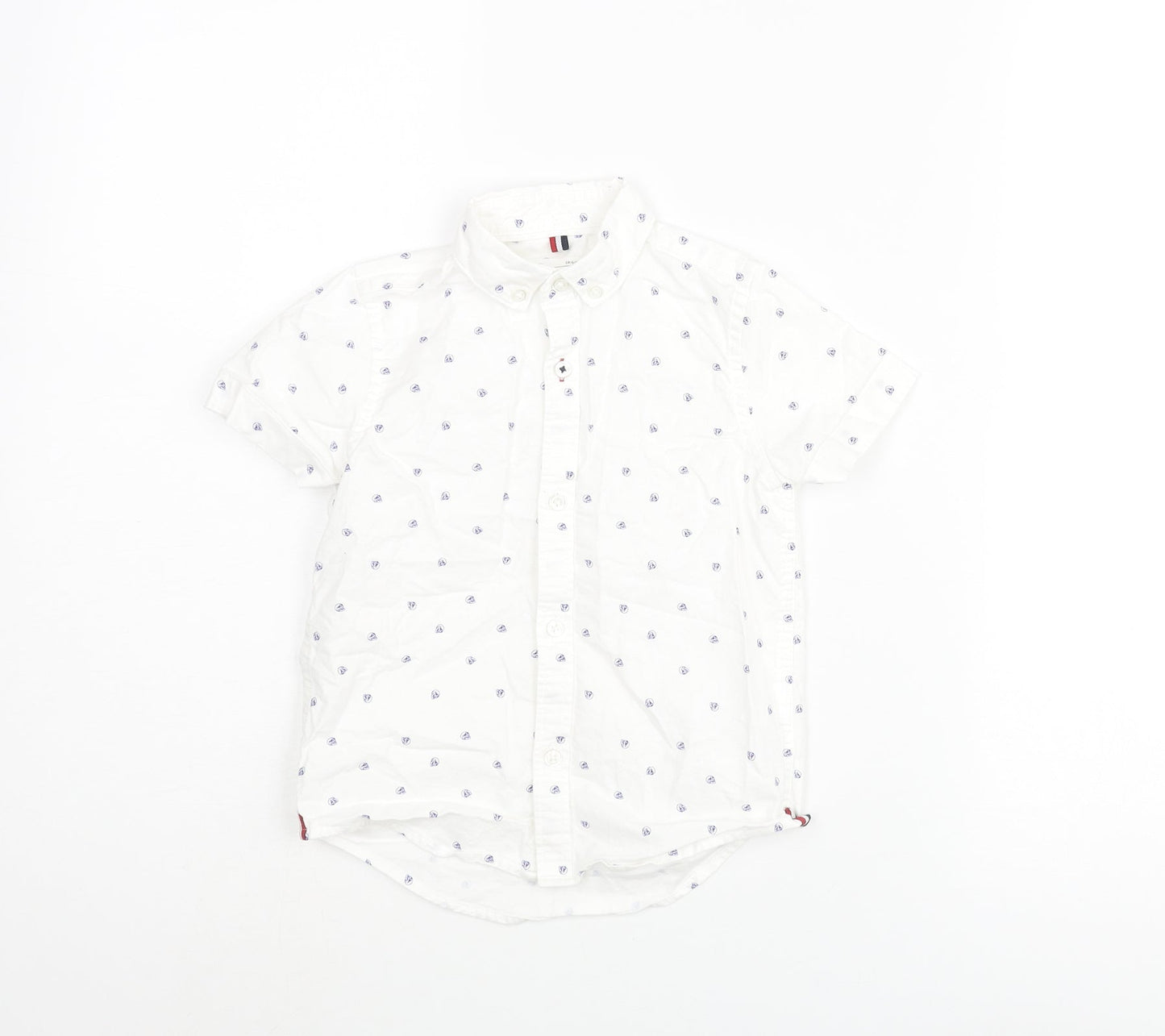 NEXT Boys White Geometric Cotton Basic Button-Up Size 4 Years Collared Button - Skull Pattern