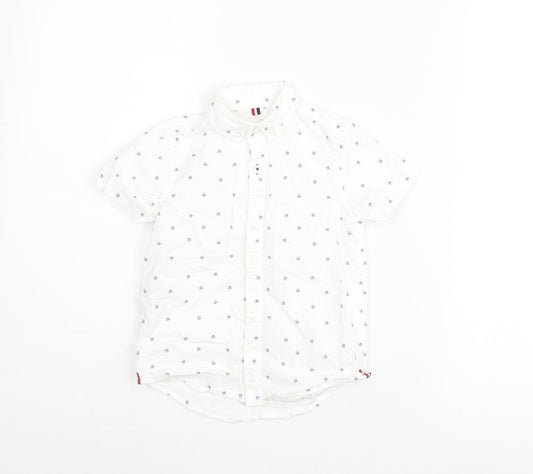 NEXT Boys White Geometric Cotton Basic Button-Up Size 4 Years Collared Button - Skull Pattern