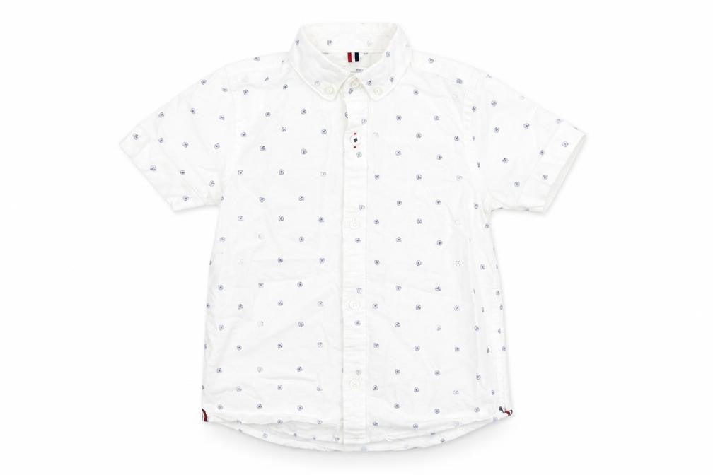 NEXT Boys White Geometric Cotton Basic Button-Up Size 4 Years Collared Button - Skull Pattern