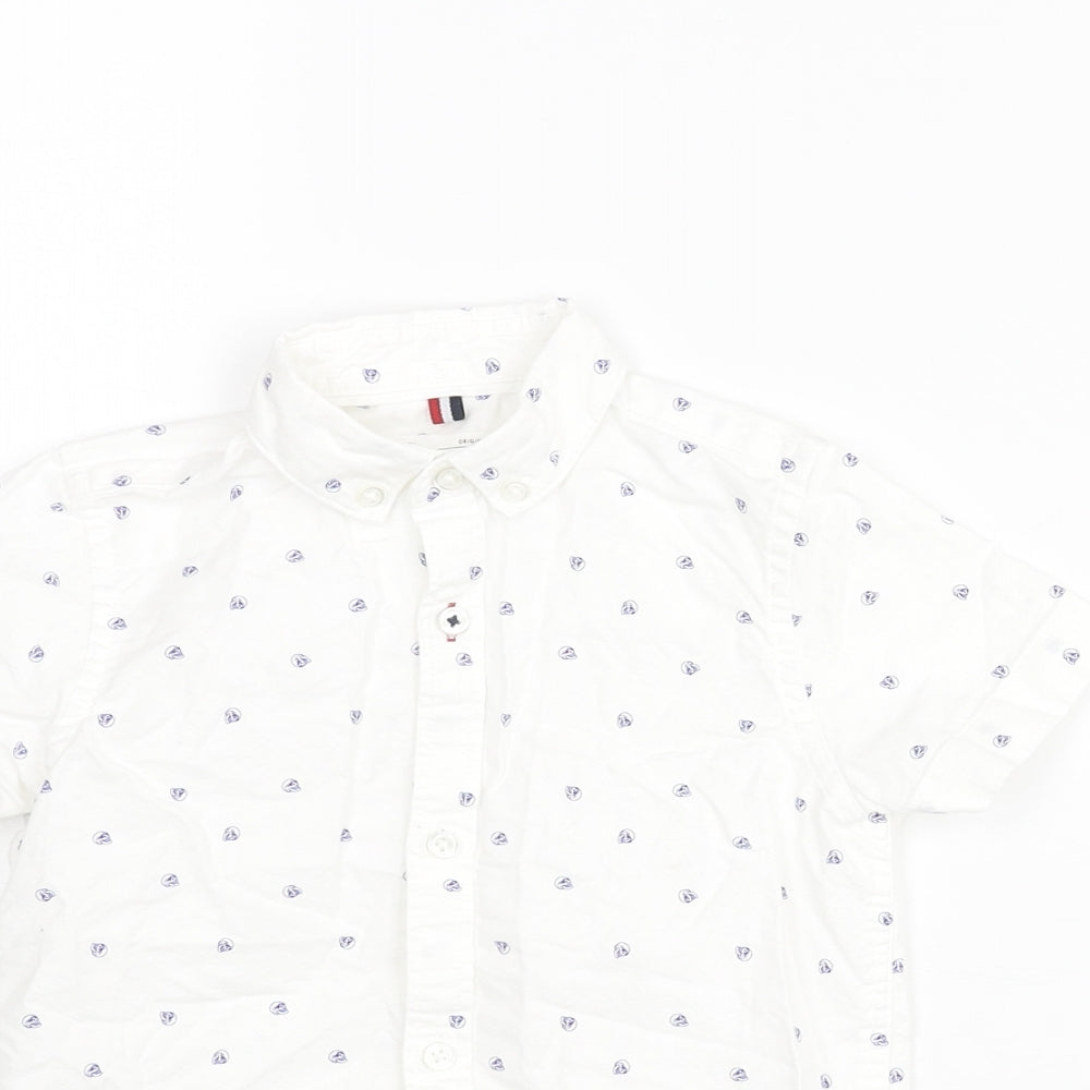 NEXT Boys White Geometric Cotton Basic Button-Up Size 4 Years Collared Button - Skull Pattern