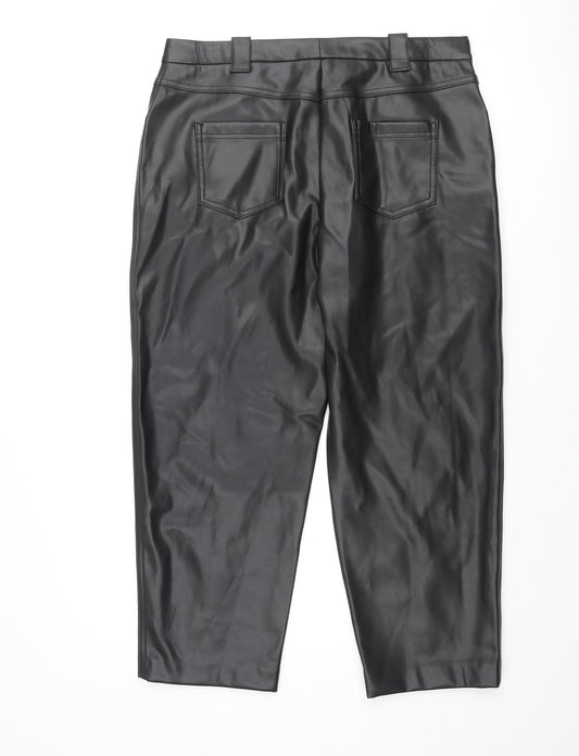 Marks and Spencer Womens Black Polyester Trousers Size 16 L23 in Regular Zip