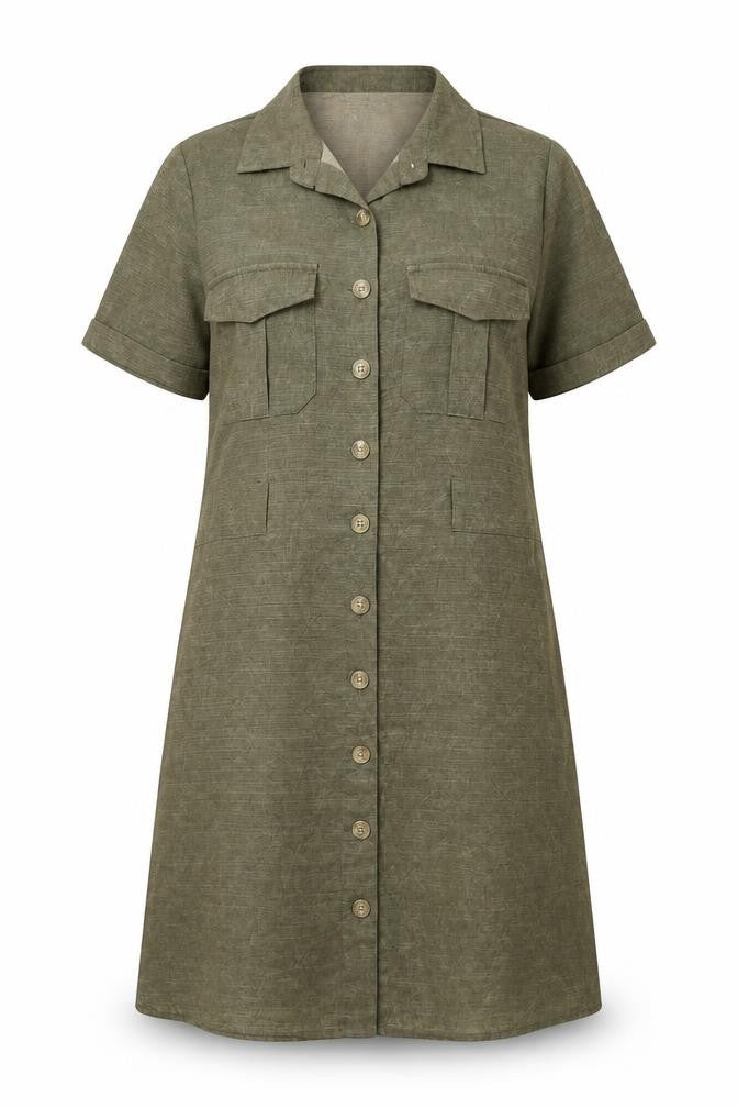 Blue Vanilla Womens Green Polyester A-Line Size 12 Collared Button
