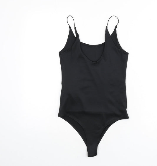 Amisu Womens Black Polyester Bodysuit One-Piece Size S Snap