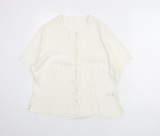 St Michael Womens Ivory Polyester Basic Button-Up Size 20 Round Neck - Lace Trim