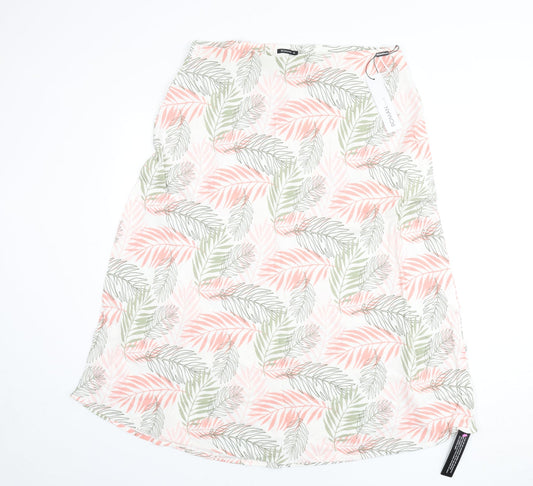 Roman Womens Multicoloured Geometric Linen Flare Skirt Size 14 - Leaf Print