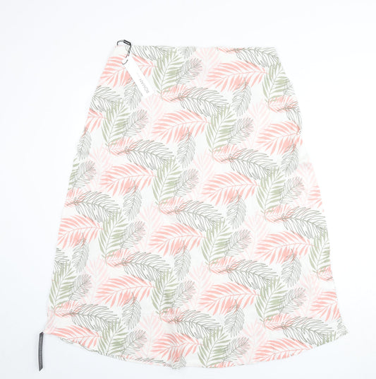Roman Womens Multicoloured Geometric Linen Flare Skirt Size 14 - Leaf Print