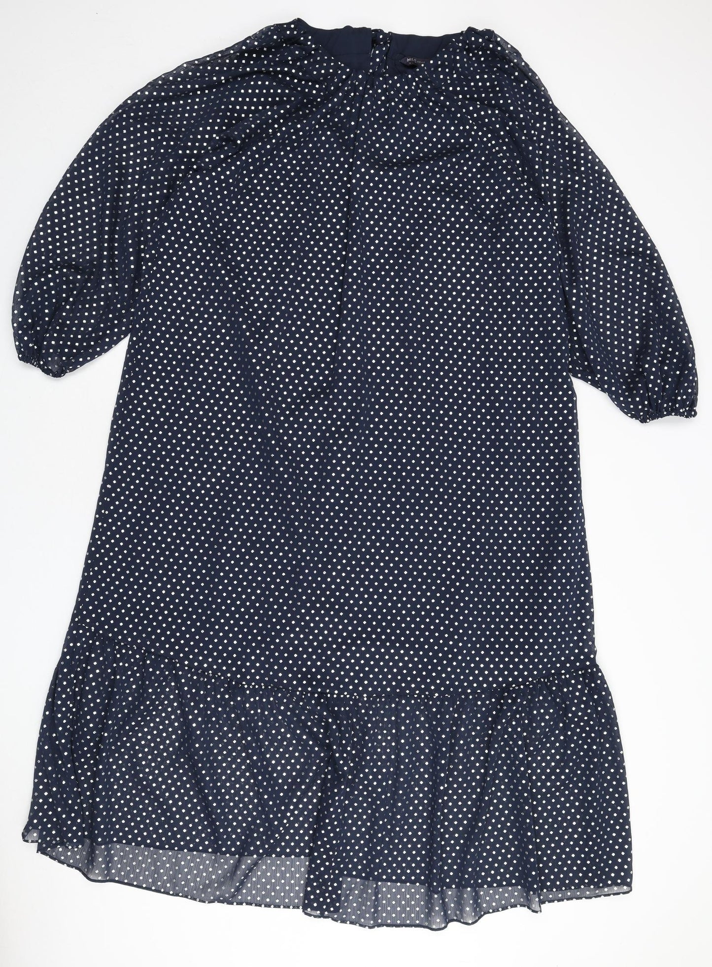 Marks and Spencer Womens Blue Polka Dot Polyester A-Line Size 10 Round Neck Tie