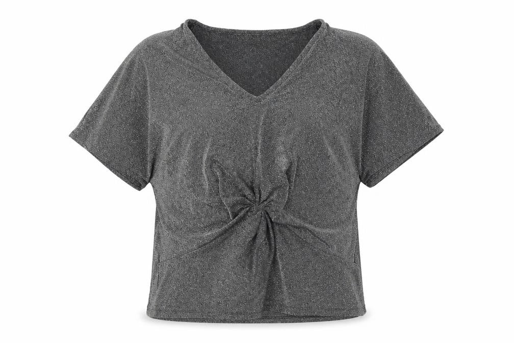 Marks and Spencer Womens Silver Polyamide Basic T-Shirt Size L V-Neck - Twist Detail