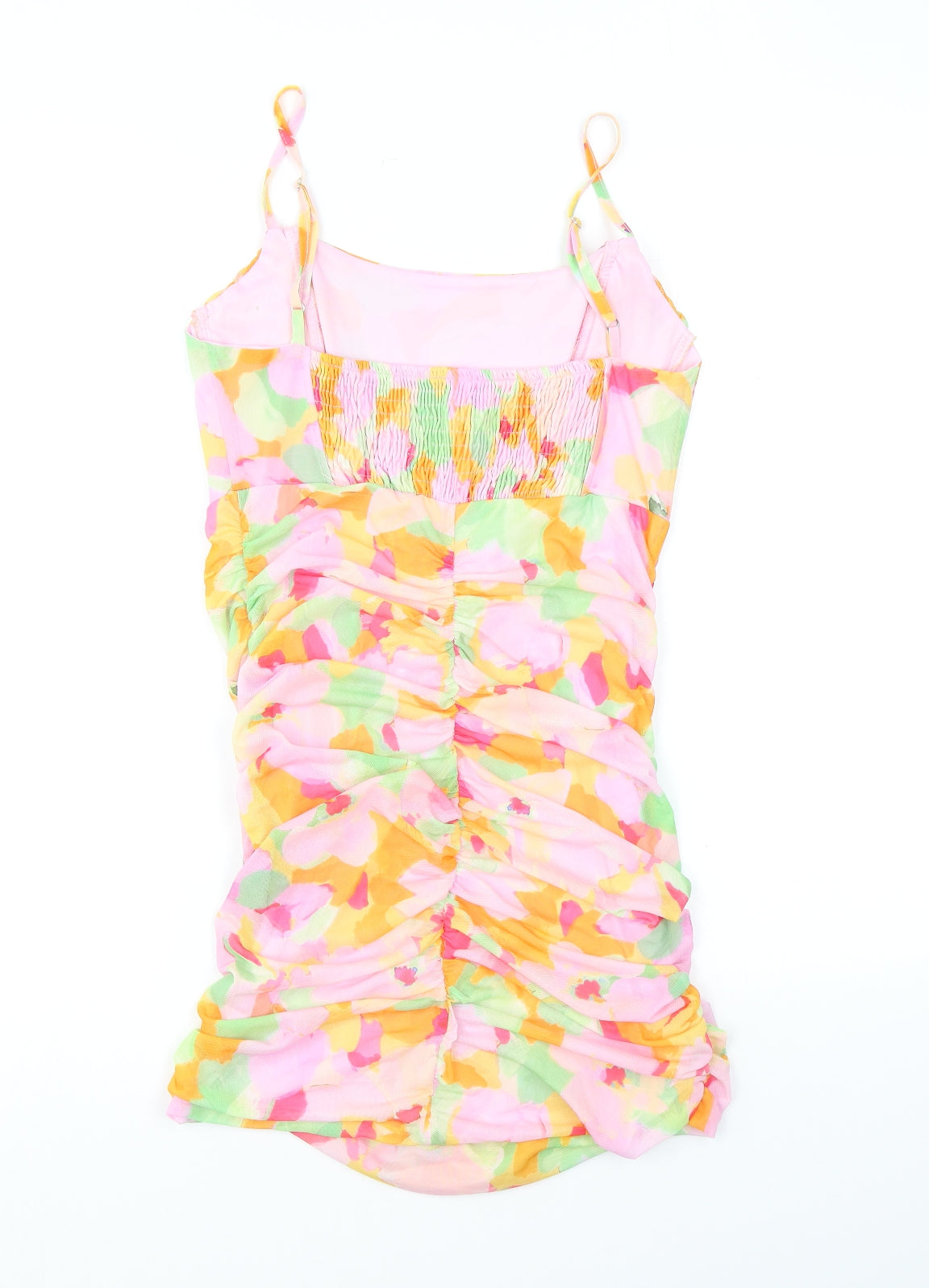 Stradivarius Womens Multicoloured Geometric Polyester Bodycon Size L Square Neck - Ruching, Boning